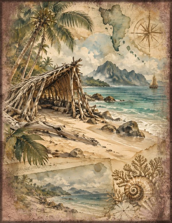Desert Island Junk Journal Kit: Digital Scrapbook Paper - Pirates and Privateers - Commercial Use — image 6