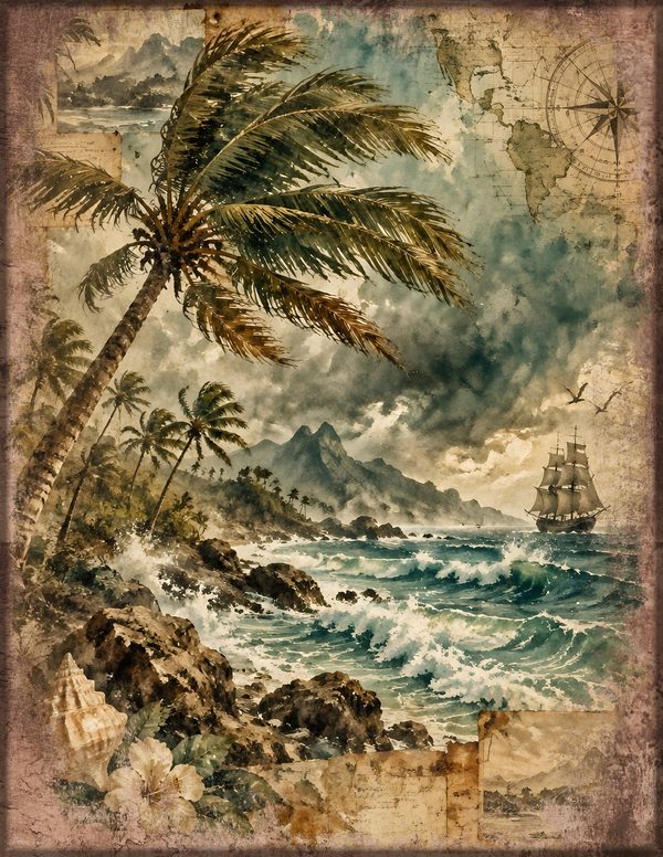 Desert Island Junk Journal Kit: Digital Scrapbook Paper - Pirates and Privateers - Commercial Use — image 8