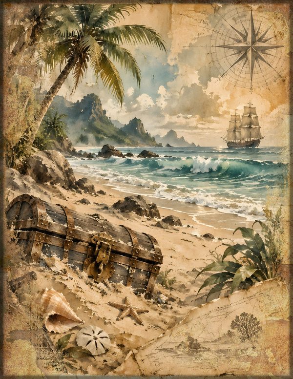 Desert Island Junk Journal Kit: Digital Scrapbook Paper - Pirates and Privateers - Commercial Use — image 9