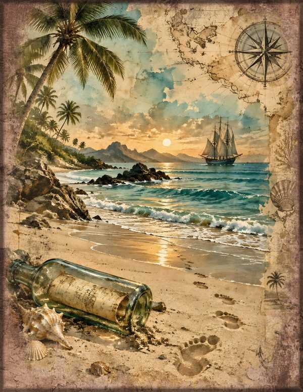 Desert Island Junk Journal Kit: Digital Scrapbook Paper - Pirates and Privateers - Commercial Use — image 16