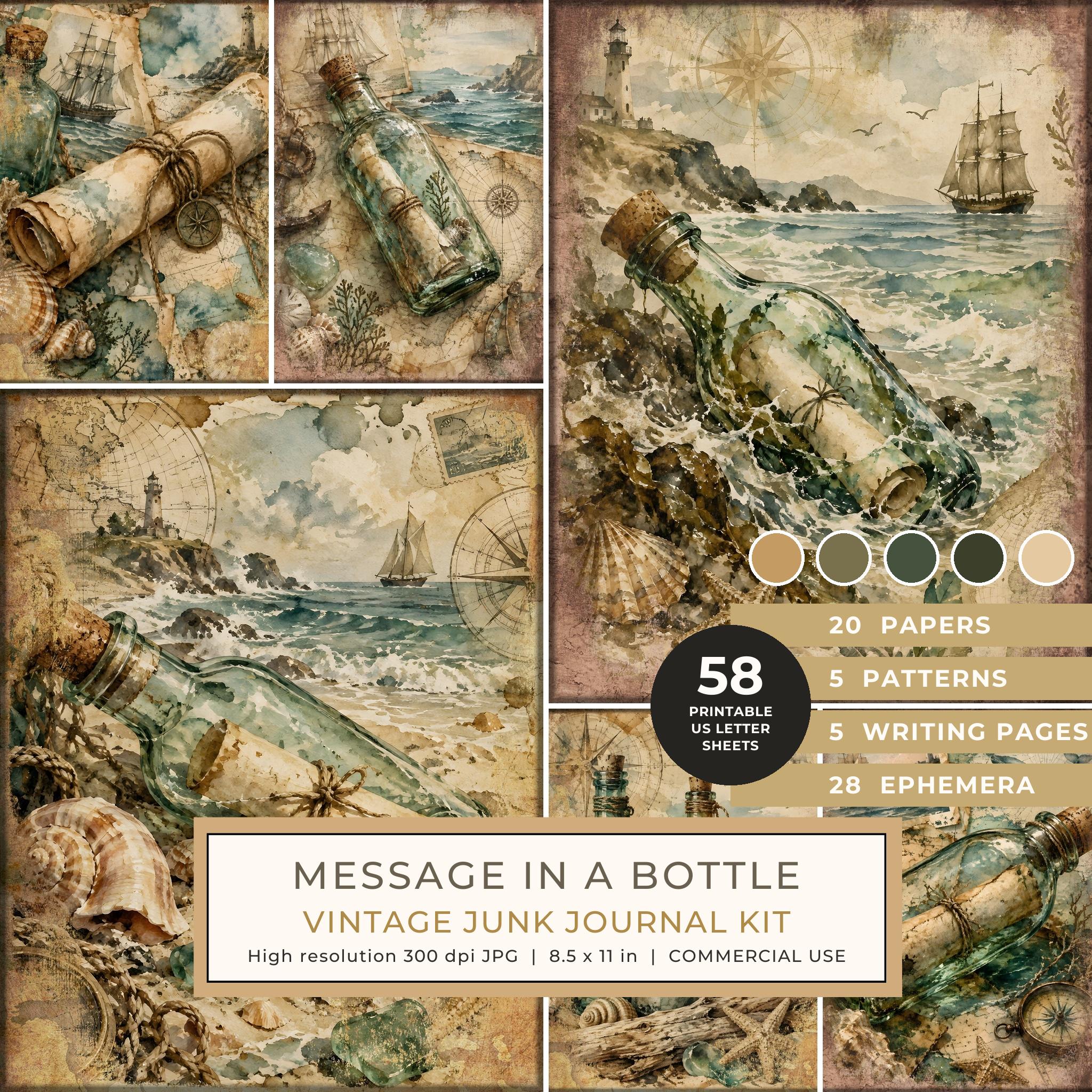 Message in a Bottle Junk Journal Kit: Scrapbook Paper - Pirates and Privateers - Commercial Use