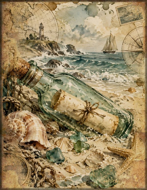 Message in a Bottle Junk Journal Kit: Scrapbook Paper - Pirates and Privateers - Commercial Use — image 1