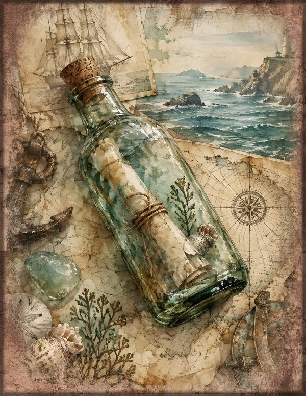 Message in a Bottle Junk Journal Kit: Scrapbook Paper - Pirates and Privateers - Commercial Use — image 4