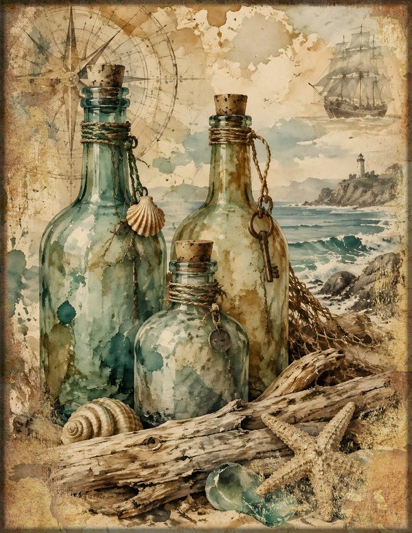 Message in a Bottle Junk Journal Kit: Scrapbook Paper - Pirates and Privateers - Commercial Use — image 5