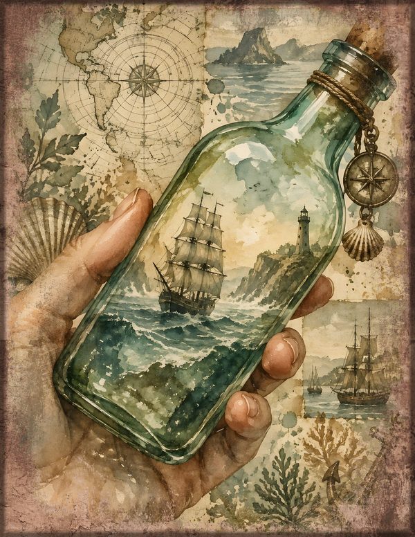 Message in a Bottle Junk Journal Kit: Scrapbook Paper - Pirates and Privateers - Commercial Use — image 8