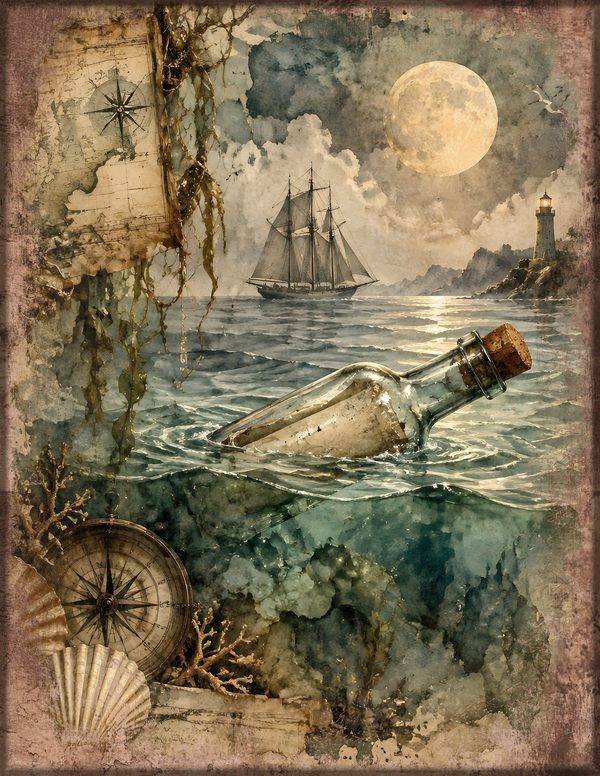 Message in a Bottle Junk Journal Kit: Scrapbook Paper - Pirates and Privateers - Commercial Use — image 10