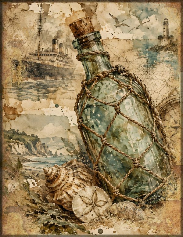 Message in a Bottle Junk Journal Kit: Scrapbook Paper - Pirates and Privateers - Commercial Use — image 11