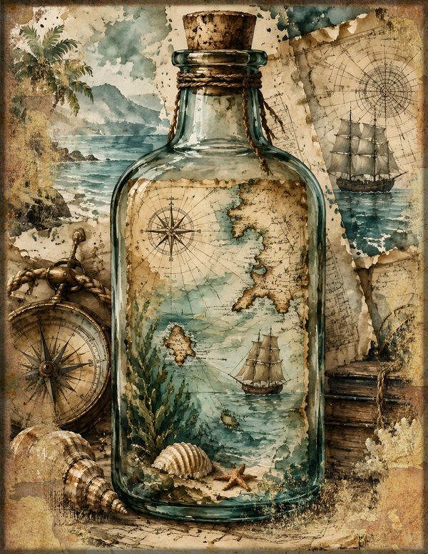 Message in a Bottle Junk Journal Kit: Scrapbook Paper - Pirates and Privateers - Commercial Use — image 13