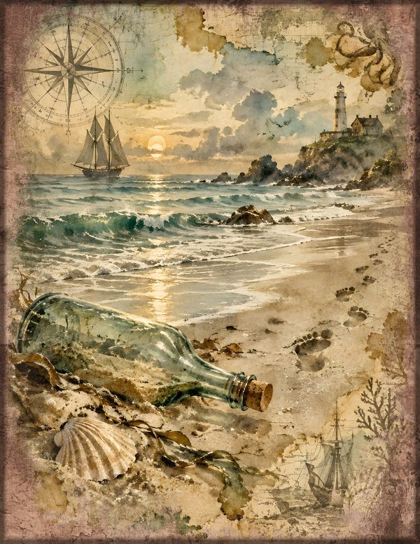 Message in a Bottle Junk Journal Kit: Scrapbook Paper - Pirates and Privateers - Commercial Use — image 14