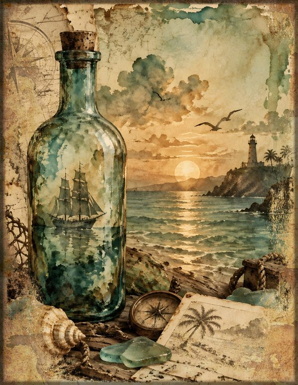 Message in a Bottle Junk Journal Kit: Scrapbook Paper - Pirates and Privateers - Commercial Use — image 15