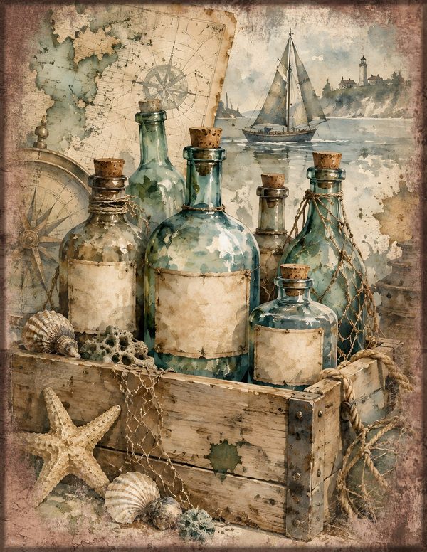 Message in a Bottle Junk Journal Kit: Scrapbook Paper - Pirates and Privateers - Commercial Use — image 16