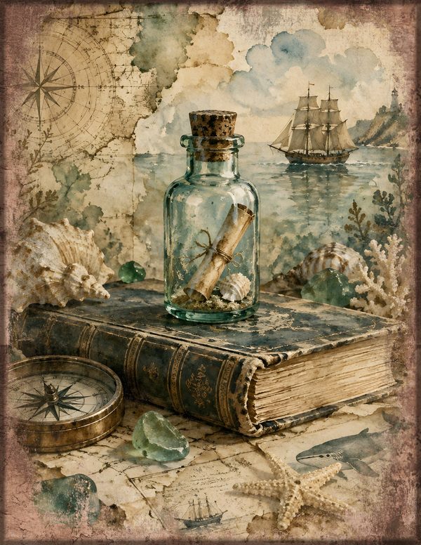 Message in a Bottle Junk Journal Kit: Scrapbook Paper - Pirates and Privateers - Commercial Use — image 18