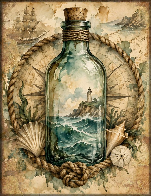 Message in a Bottle Junk Journal Kit: Scrapbook Paper - Pirates and Privateers - Commercial Use — image 19