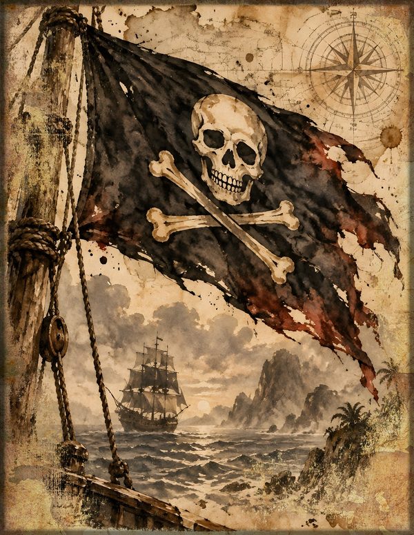 Jolly Roger Junk Journal Kit: Digital Scrapbook Paper - Pirates and Privateers - Commercial Use — image 1