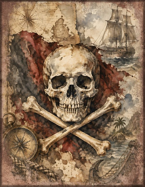 Jolly Roger Junk Journal Kit: Digital Scrapbook Paper - Pirates and Privateers - Commercial Use — image 2