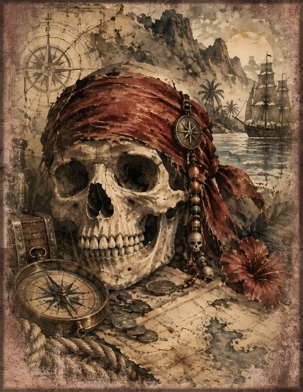 Jolly Roger Junk Journal Kit: Digital Scrapbook Paper - Pirates and Privateers - Commercial Use — image 4