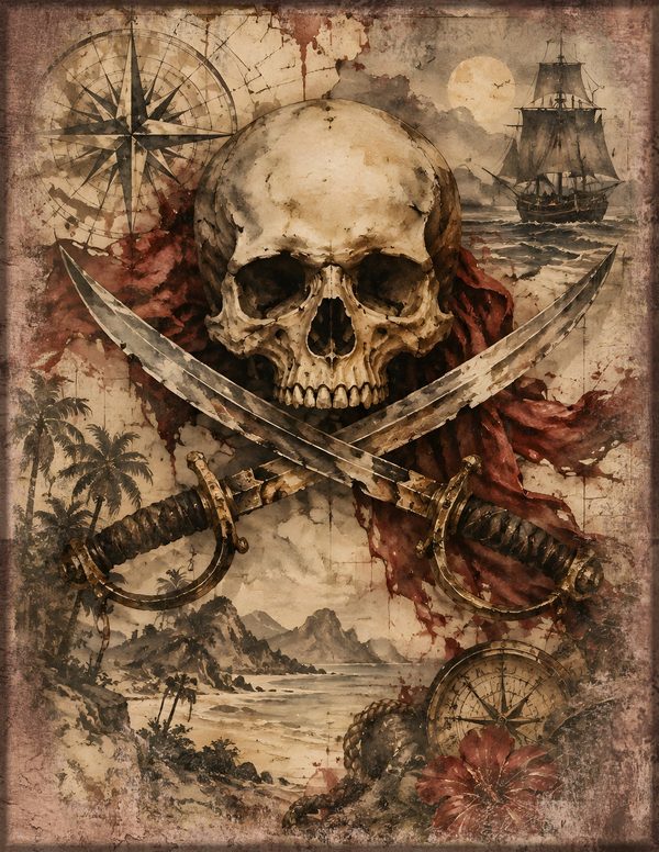 Jolly Roger Junk Journal Kit: Digital Scrapbook Paper - Pirates and Privateers - Commercial Use — image 10