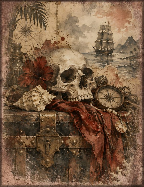 Jolly Roger Junk Journal Kit: Digital Scrapbook Paper - Pirates and Privateers - Commercial Use — image 16