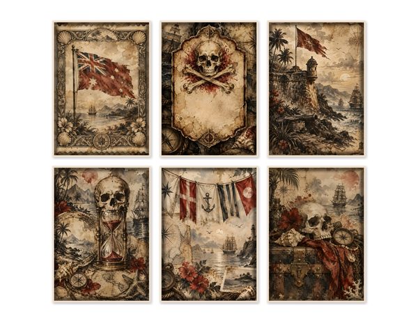 Jolly Roger Junk Journal Kit: Digital Scrapbook Paper - Pirates and Privateers - Commercial Use — image 48