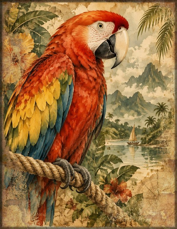 Parrots and Monkeys Junk Journal Kit: Scrapbook Paper - Pirates and Privateers - Commercial Use — image 1