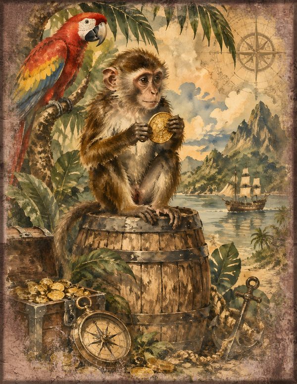 Parrots and Monkeys Junk Journal Kit: Scrapbook Paper - Pirates and Privateers - Commercial Use — image 2