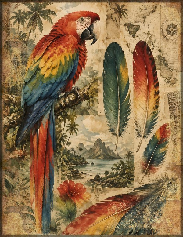 Parrots and Monkeys Junk Journal Kit: Scrapbook Paper - Pirates and Privateers - Commercial Use — image 5