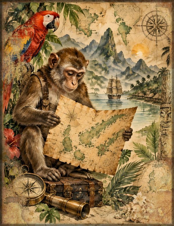 Parrots and Monkeys Junk Journal Kit: Scrapbook Paper - Pirates and Privateers - Commercial Use — image 7