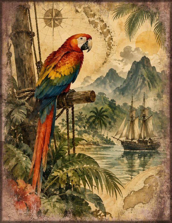 Parrots and Monkeys Junk Journal Kit: Scrapbook Paper - Pirates and Privateers - Commercial Use — image 8
