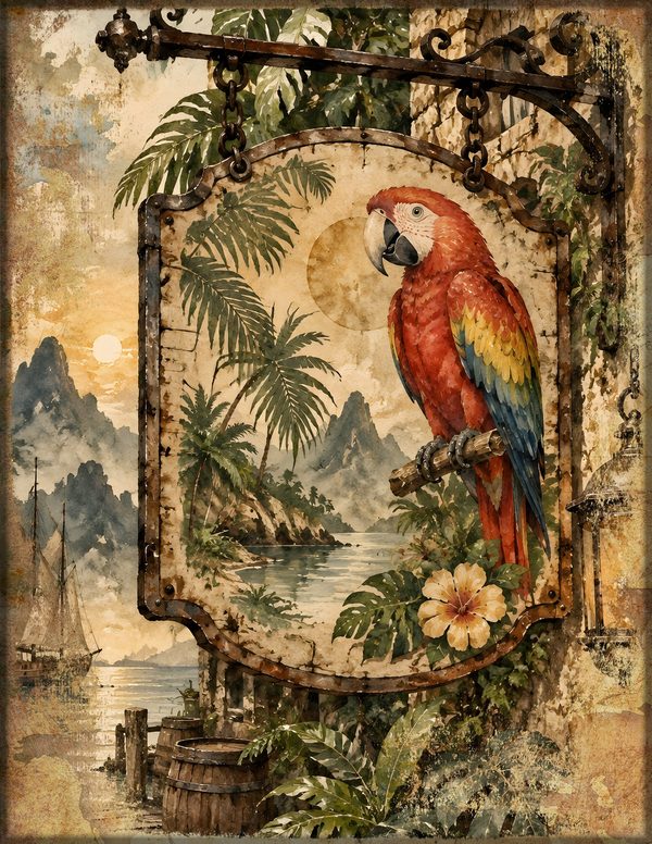 Parrots and Monkeys Junk Journal Kit: Scrapbook Paper - Pirates and Privateers - Commercial Use — image 9