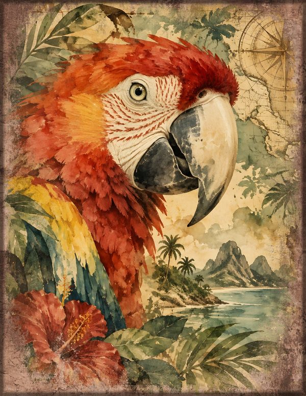 Parrots and Monkeys Junk Journal Kit: Scrapbook Paper - Pirates and Privateers - Commercial Use — image 12