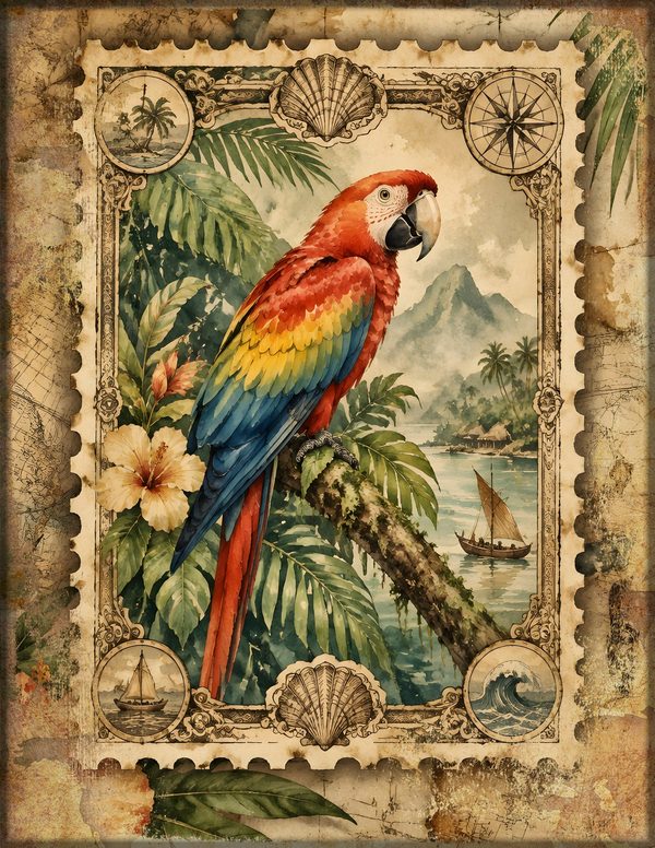 Parrots and Monkeys Junk Journal Kit: Scrapbook Paper - Pirates and Privateers - Commercial Use — image 17