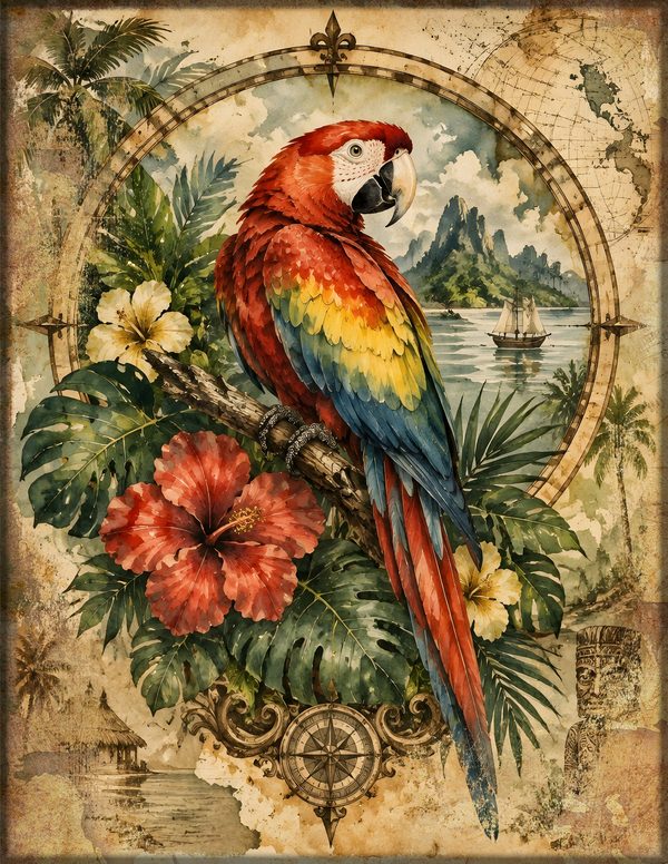 Parrots and Monkeys Junk Journal Kit: Scrapbook Paper - Pirates and Privateers - Commercial Use — image 19