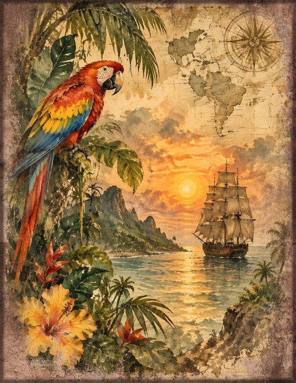 Parrots and Monkeys Junk Journal Kit: Scrapbook Paper - Pirates and Privateers - Commercial Use — image 20