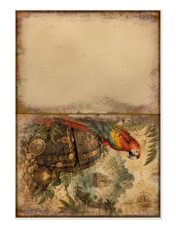 Parrots and Monkeys Junk Journal Kit: Scrapbook Paper - Pirates and Privateers - Commercial Use — image 26