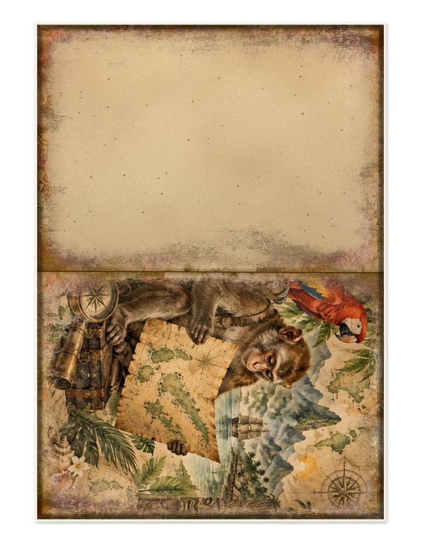 Parrots and Monkeys Junk Journal Kit: Scrapbook Paper - Pirates and Privateers - Commercial Use — image 27