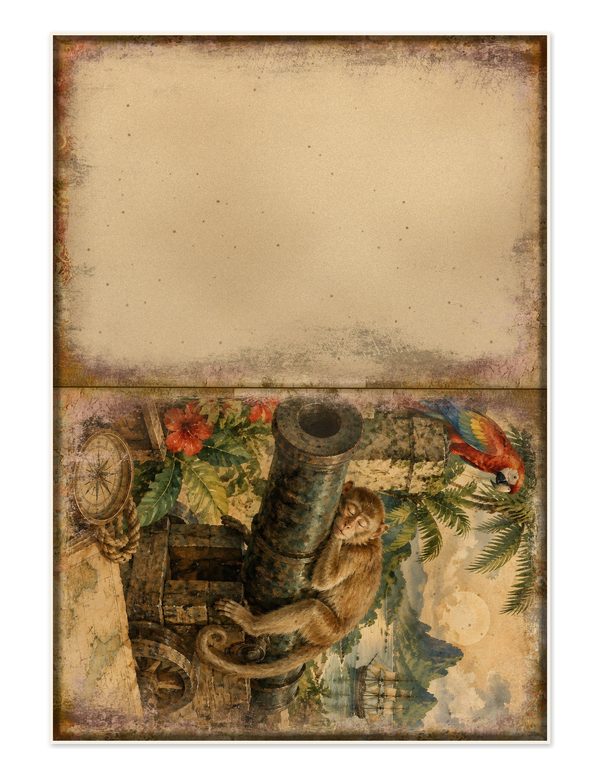 Parrots and Monkeys Junk Journal Kit: Scrapbook Paper - Pirates and Privateers - Commercial Use — image 30