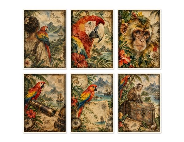 Parrots and Monkeys Junk Journal Kit: Scrapbook Paper - Pirates and Privateers - Commercial Use — image 48