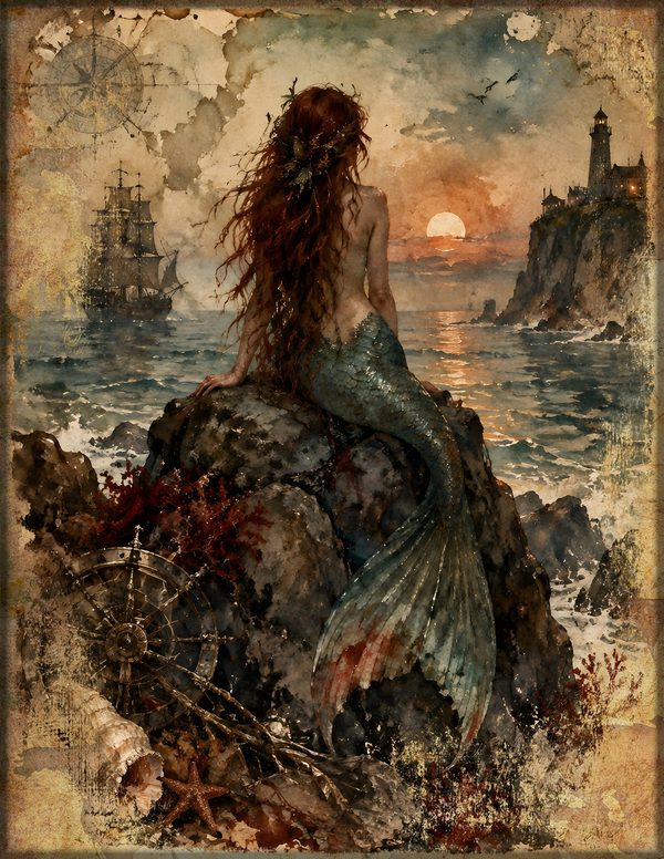 Mermaids of the Deep Junk Journal Kit: Scrapbook Paper - Pirates and Privateers - Commercial Use — image 1