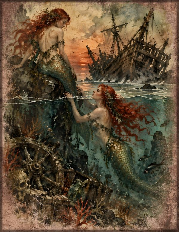 Mermaids of the Deep Junk Journal Kit: Scrapbook Paper - Pirates and Privateers - Commercial Use — image 6