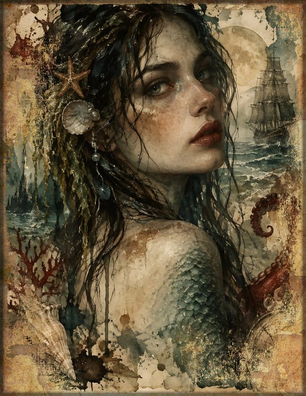 Mermaids of the Deep Junk Journal Kit: Scrapbook Paper - Pirates and Privateers - Commercial Use — image 7