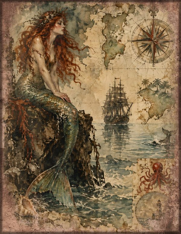Mermaids of the Deep Junk Journal Kit: Scrapbook Paper - Pirates and Privateers - Commercial Use — image 8
