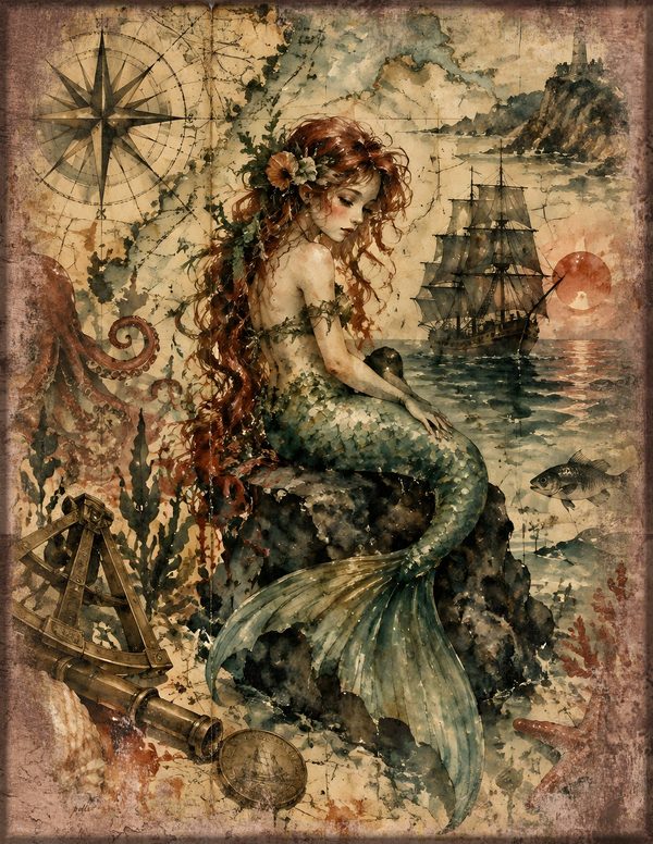 Mermaids of the Deep Junk Journal Kit: Scrapbook Paper - Pirates and Privateers - Commercial Use — image 14
