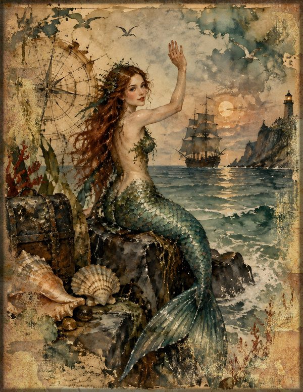 Mermaids of the Deep Junk Journal Kit: Scrapbook Paper - Pirates and Privateers - Commercial Use — image 17