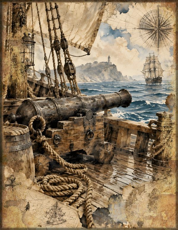 Pirate Ship Junk Journal Kit: Digital Scrapbook Paper - Pirates and Privateers - Commercial Use — image 3
