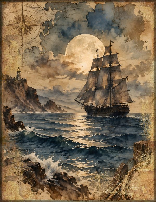 Pirate Ship Junk Journal Kit: Digital Scrapbook Paper - Pirates and Privateers - Commercial Use — image 9