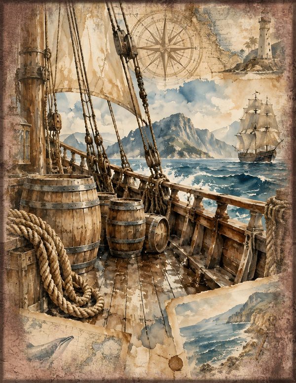 Pirate Ship Junk Journal Kit: Digital Scrapbook Paper - Pirates and Privateers - Commercial Use — image 10