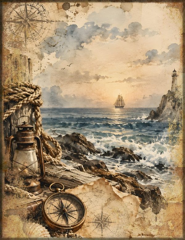 Pirate Ship Junk Journal Kit: Digital Scrapbook Paper - Pirates and Privateers - Commercial Use — image 17