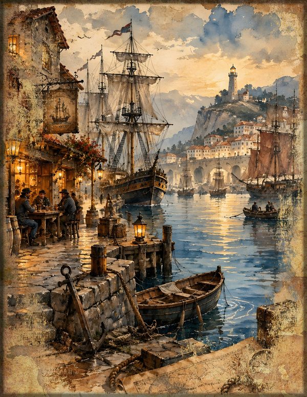 Ports and Harbors Junk Journal Kit: Scrapbook Paper - Pirates and Privateers - Commercial Use — image 1