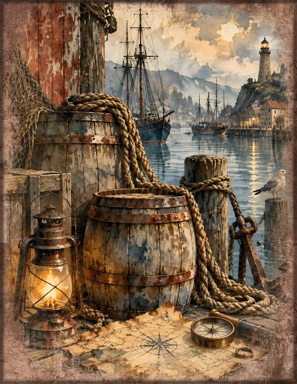 Ports and Harbors Junk Journal Kit: Scrapbook Paper - Pirates and Privateers - Commercial Use — image 2