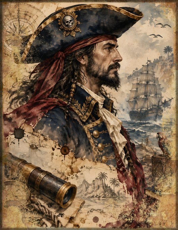Pirate Captain Junk Journal Kit: Digital Scrapbook Paper - Pirates and Privateers - Commercial Use — image 1